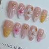 24Pcs Summer Yellow Polka Dot French Nails Set Wearable Almond Flower Design Press on Fake Nail Tips Round Head Full False Nails