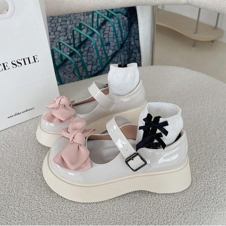 Fashion Bow-Knot Soft Shoes Woman Flats Oxfords Clogs Platform Butterfly Dress Leather Summer New Creepers Mary Janes Butterfly-knot