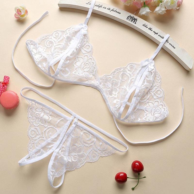 Women Sexy Lingerie Lace Bra Set Ruffle Transparent Underwear