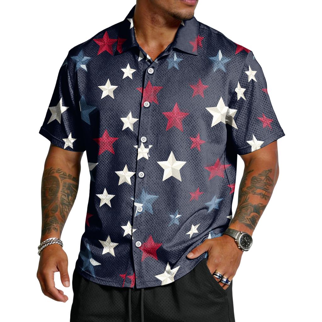 Men's Casual Independence Day Printed Lar Lightweight Breathable Short Sleeve Shirt