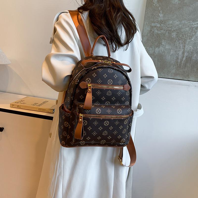 Módní dvoupásový batoh - Nový styl dámský batoh s retro potiskem písmen a velkou kapacitou pro venkovní cestování - Dámská taška