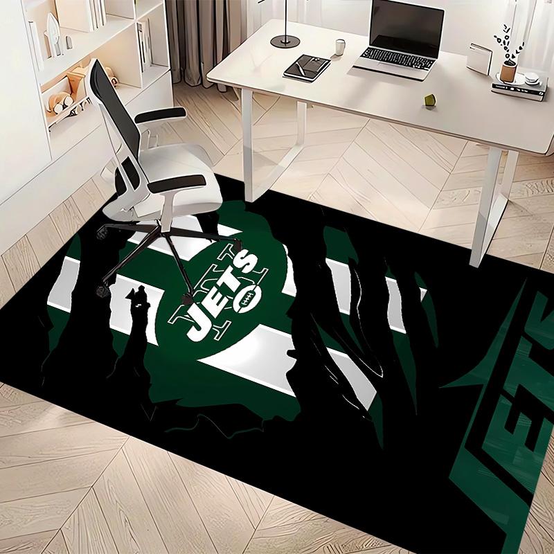 New York Jets Logo Print Area Rug - Soft, Washable Non-Slip Indoor Mat for Office Chairs, Living Room, Home Office Decorative Rug