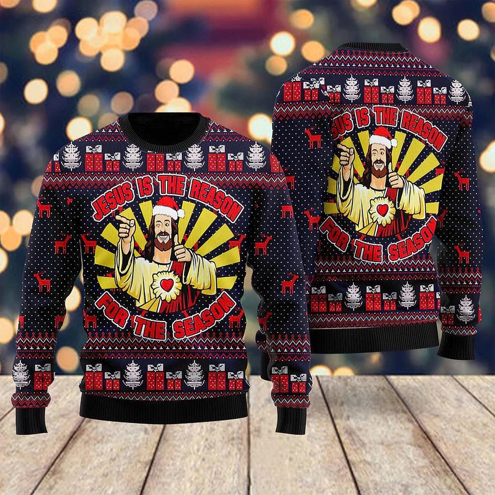Jesus Is The Reason For The Season Ugly Christmas Sweater Unisex T-Shirt S