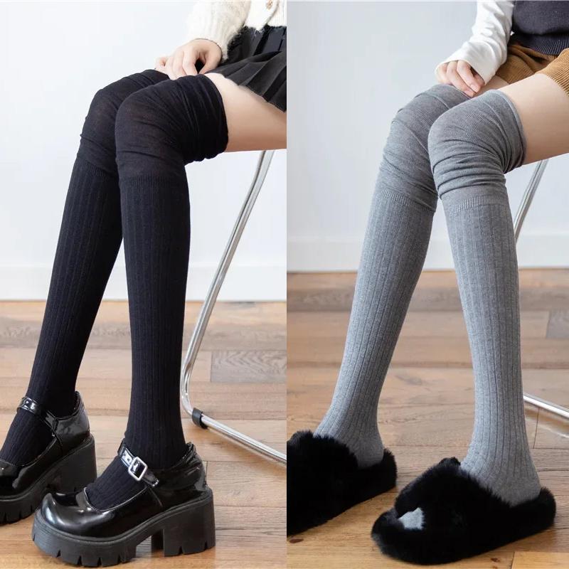 1/2pairs Women's Thigh High Stockings Casual Over The Knee Long Socks Lolita Thermal Vertical Stripe Socks Female Tube Leggings