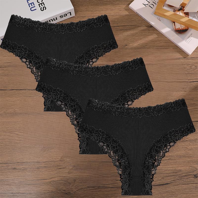 FINETOO 3Pcs Women Cotton Lace Panties Floral Intimate Briefs High Waist Brazilian Panties Female Soft Underpants Lingerie S-XXL