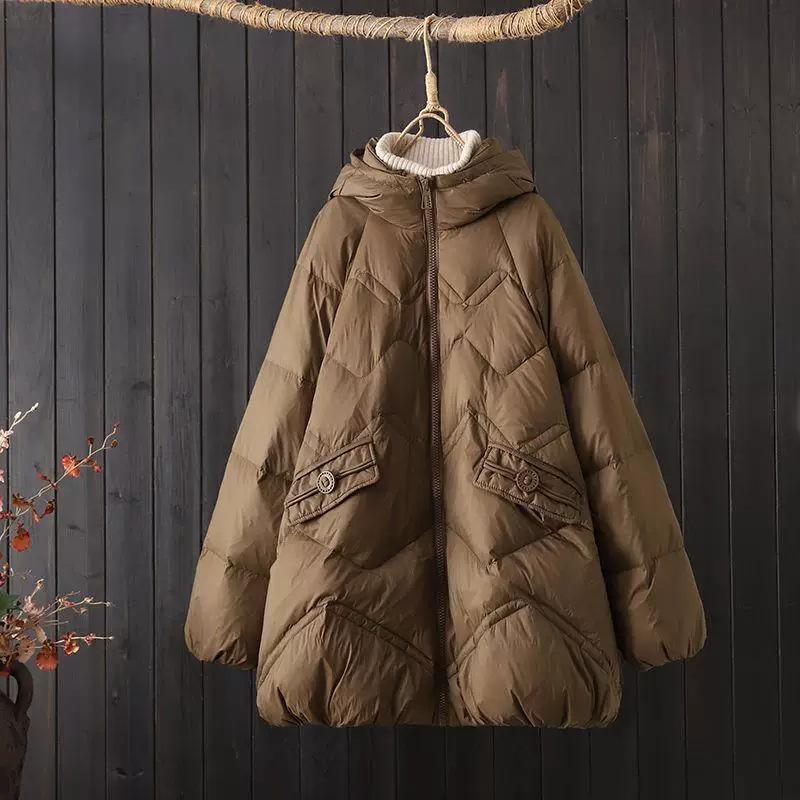 Winter fashion white duck down jacket women's loose large size warm hooded jacket tide