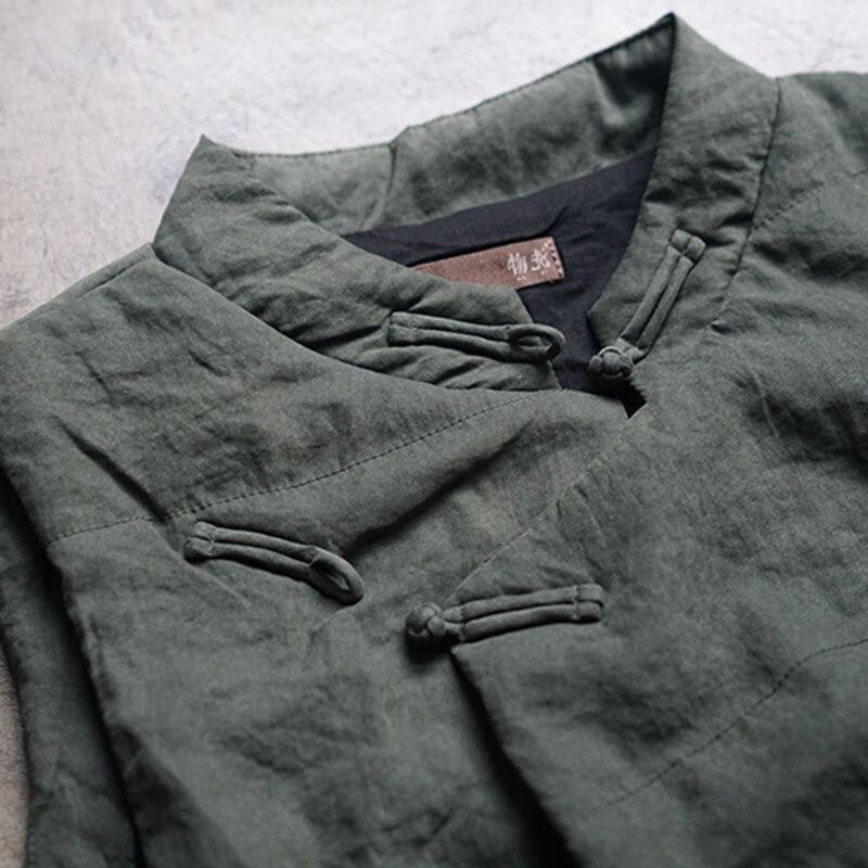 Johnature Dámská prošívaná vesta s korálky Retro Polyester Jednobarevný Volný vycpaný kabát Zimní oblečení na knoflíky bez rukávů