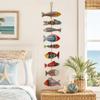 Fish Wall Hanging Sign Coastal Decors, Painted Wood Accent Sculpture with Distressed Finish for Bedroom Entryway Living Room