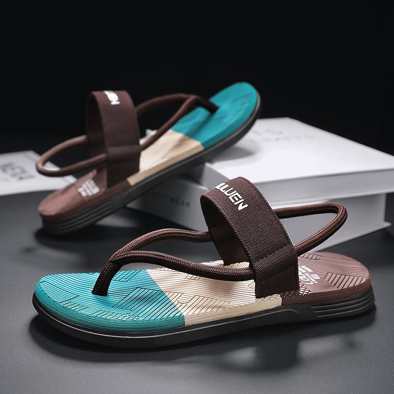 Fashion Flip Flops Splicing Webbing Design Comfortable Men Summer Sandals Casual Flat Sandals Outdoor Beach Water Shoes Flats Non-slip