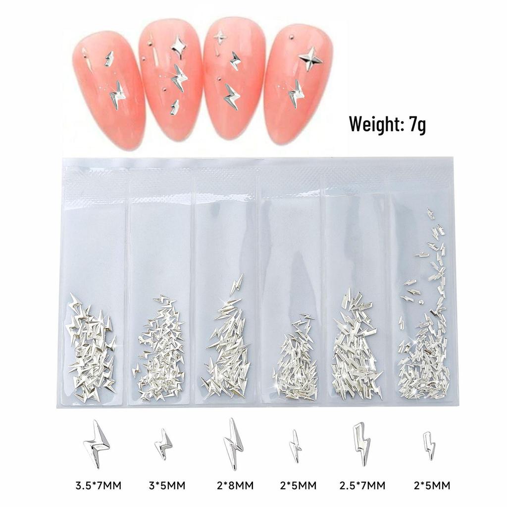 Gold & Silver Starburst Nail Art Set: Cross, Rivets & Lightning Elements