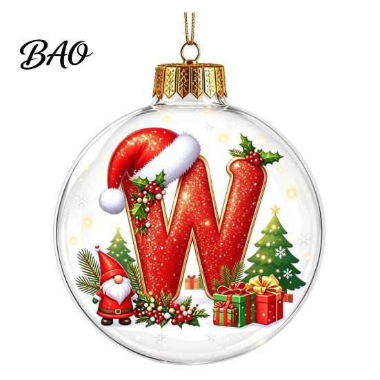 Festive Party Decor Accessories 26?Letter Acrylic Christmas Ball Ornament, 3D Crystal Style Alphabet Tree Ornaments Set Hanging Pendant, Xmas