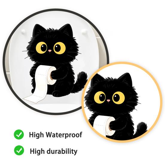 Klebe-WC-Sticker, Wandaufkleber mit schwarzem Katzenmotiv, Wasserdichter Dekorationsaufkleber ohne Kleberückstände, Einfach anzubringen und zu entfernen, Badezimmerdekoration