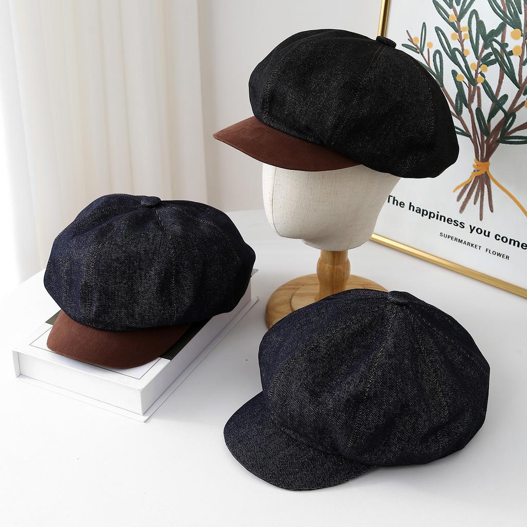 Vintage Newsboy Cap For Women Autumn Winter Hats For Women Denim Cloth Beret Painter Cap Female New