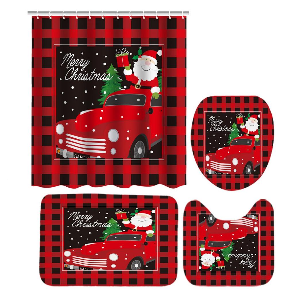 Best-Selling Christmas Digital Print Shower Curtain Waterproof, Includes Plastic C-Shaped Hooks