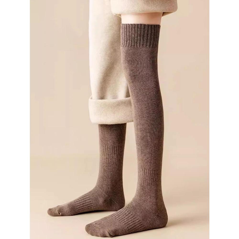 

Зимние теплые длинные носки, толстые высокие носки выше колена, чулочно-носочные изделия длиной до колена, махровые однотонные женские утепленные носки до икры One Size