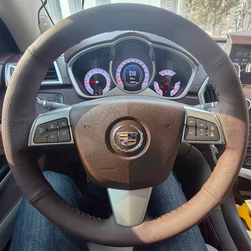 For Cadillac CTS STS 2008-2013 DIY Wooden Leather Braid Car Steering Wheel Cover Accessory