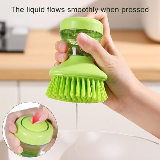 Cleaning Brush with Refillable Liquid Dispenser Soft Nylon Bristles Non-Stick Oil Removal Kitchen Brush Hand Protection Cleaning Brush