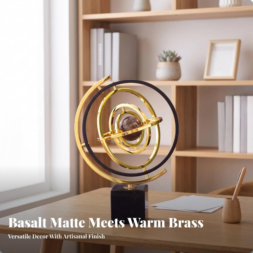 Modern-Luxury Globe Ornament with Marble Base Elegant Rotating Orbital