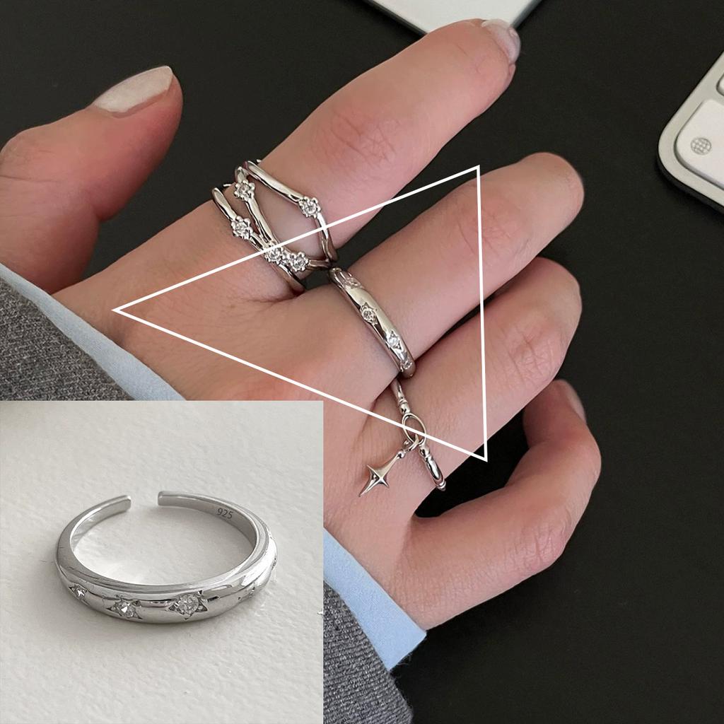 925 Silver Flower Lace Ring Korean Fashion Opening Inlaid CZ Adjustable Rings Valentine's Day Gift