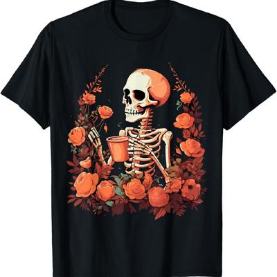 Mentally Ill But Totally Chill Love Coffee Skeleton Flowers T-Shirt