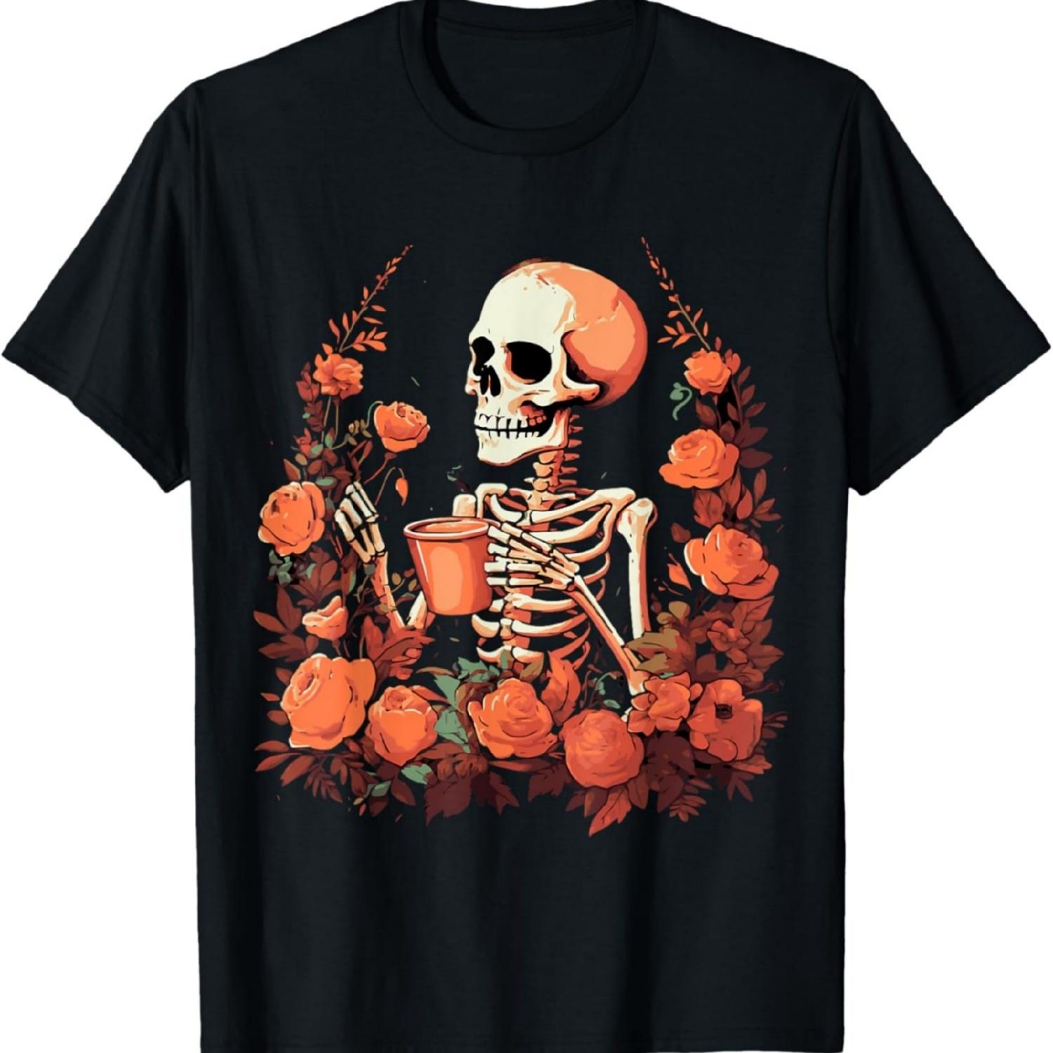 Mentally Ill But Totally Chill Love Coffee Skeleton Flowers T-Shirt S