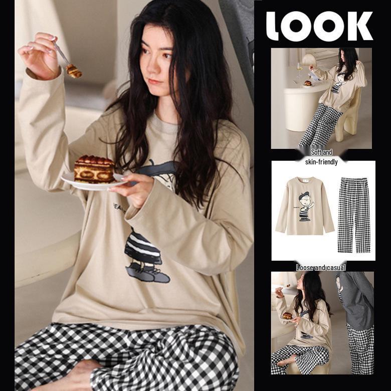 Γυναικείο Πιτζάμα Σετ Μακρυμάνικο - Χαριτωμένο Καρτούν Σχέδιο, Μεγάλο Μέγεθος, για Άνοιξη & Φθινόπωρο, Εσωτερική/Εξωτερική Χρήση