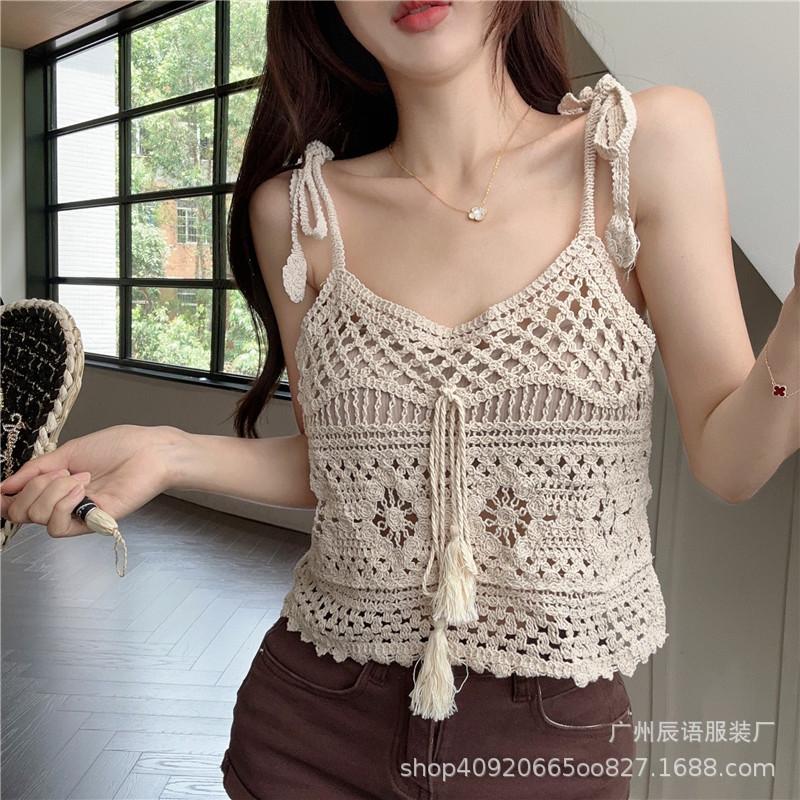 Bohemian Hollowed-out Sling Vest for Women, New Early Spring Large Size Fat Mm Stacked Vest Top