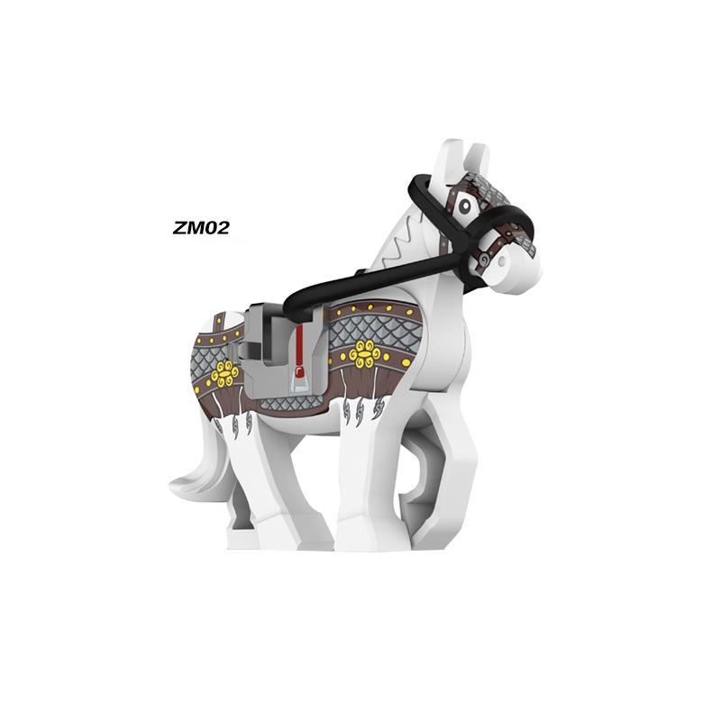 Single Sell Medieval Knight War Horses Wolves Tiger Bears Deer Dragon Animal Decorative Toy Moc Building Block Rope Saddles K039
