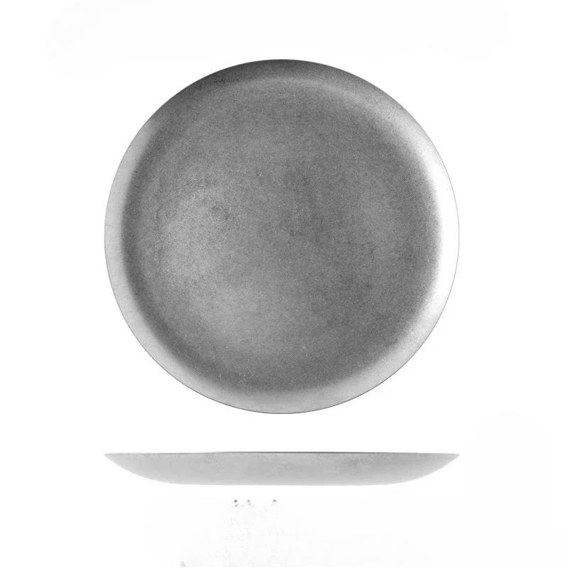 

Винтажная металлическая обеденная тарелка в индустриальном стиле из нержавеющей стали для кемпинга на открытом воздухе, блюда для западной кухни, французская тарелка для костей