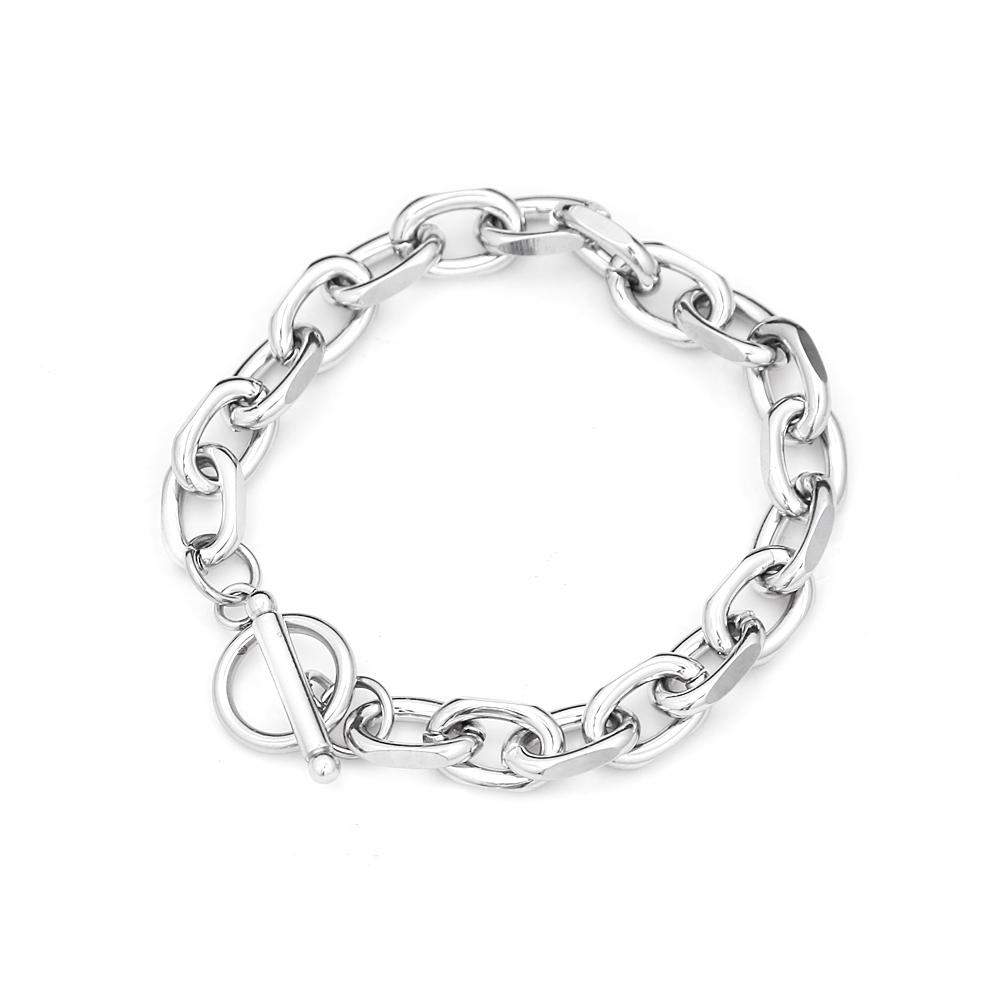 Simple 316L Stainless Steel Bracelet For Women Men Hip Hop Punk Silver Color OT Buckle Link Chain Bangles Couple Jewelry