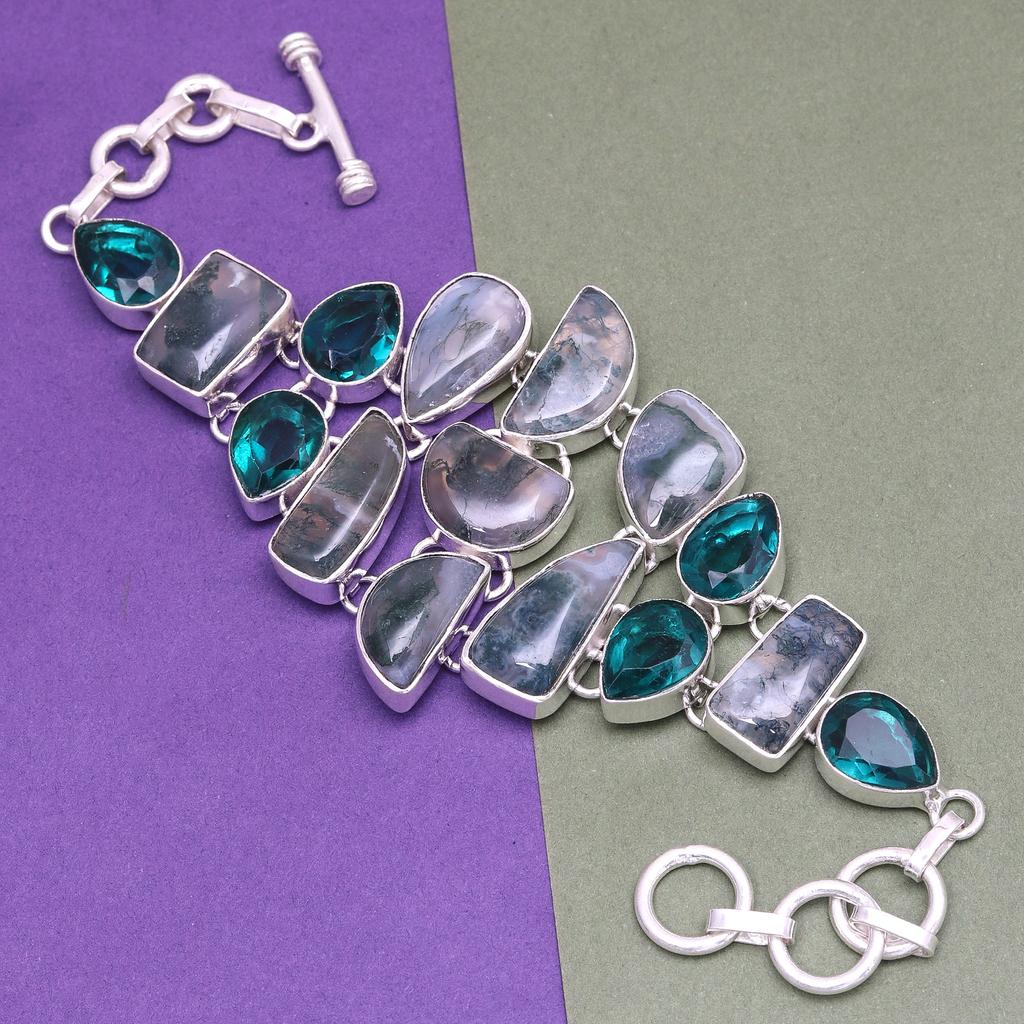 Moss Agate Chrome Diopside Gemstone Women's Jewelry Bracelets 7-8 ''