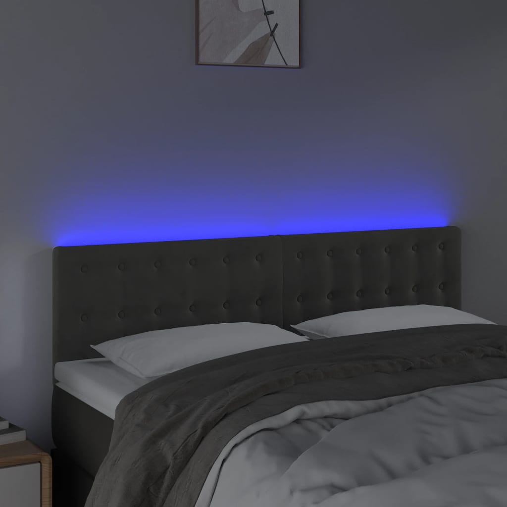vidaXL LED Kopfteil Dunkelgrau 144x5x78/88 cm Samt