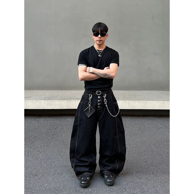 Blaexit American-Style Original Denim Jeans for Men, Vintage Straight-Leg Loose Wide-Leg Baggy Pants