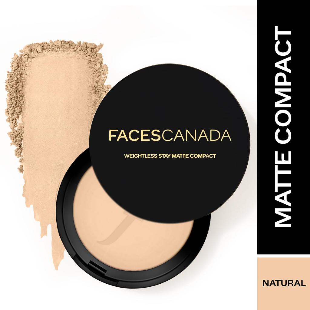 FACES CANADA Lightweight Matte Base Combo - Weightless Stay Matte Compact Powder - Natural 02 (9 gm) + Ultime Pro Makeup Fixer (50 ml) | Long Las