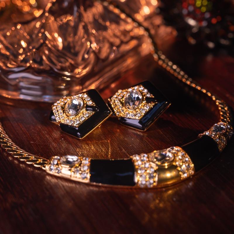 Replica Handmade Drop Glaze Gold Plated Enamel Necklace Earrings Set