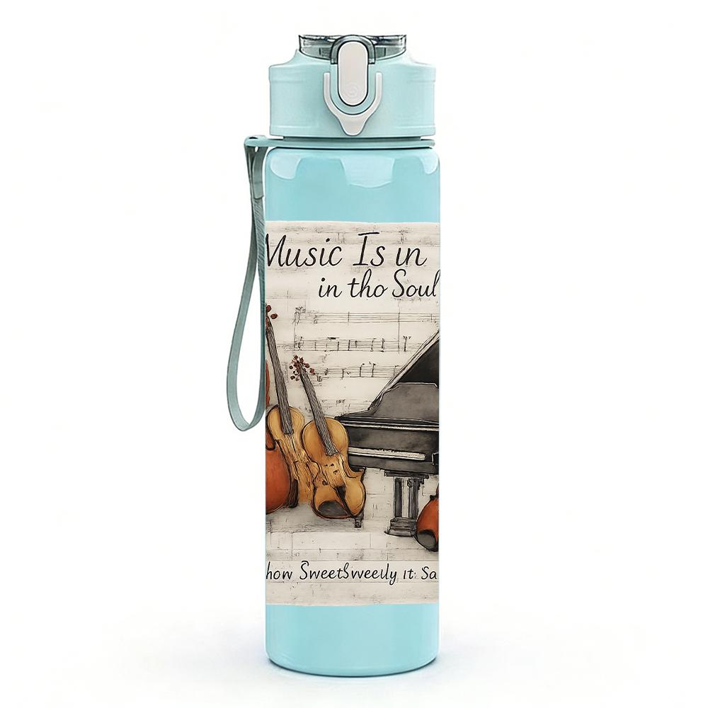 1PC Violin Cello Musical Sketch 750ml Color Plastic Sports Water Bottle Leakproof Flip Straw Lid For Sports Office Home Use