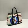 Winter Graffiti Art Canvas Top Grain Leather Tote Bag Large Crossbody Handbag