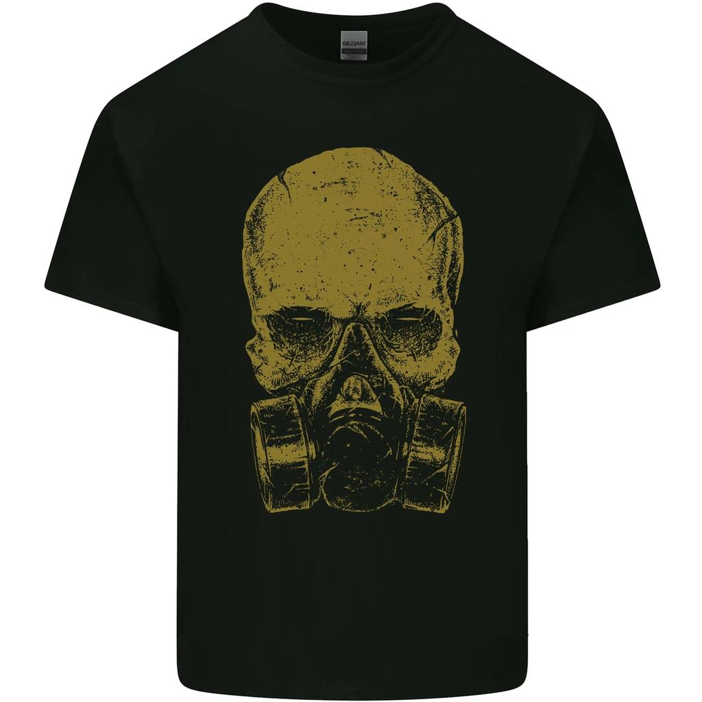 Gold Skull Gas Mask Biker Gothic Kids T-Shirt Childrens