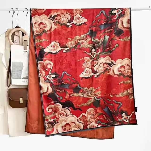 Xiangyun Dunhuang Feitian Flower Dill Cut Flower Thin Popular National Style Jacquard High-End Versatile Silk Scarf 180X70 Shawl