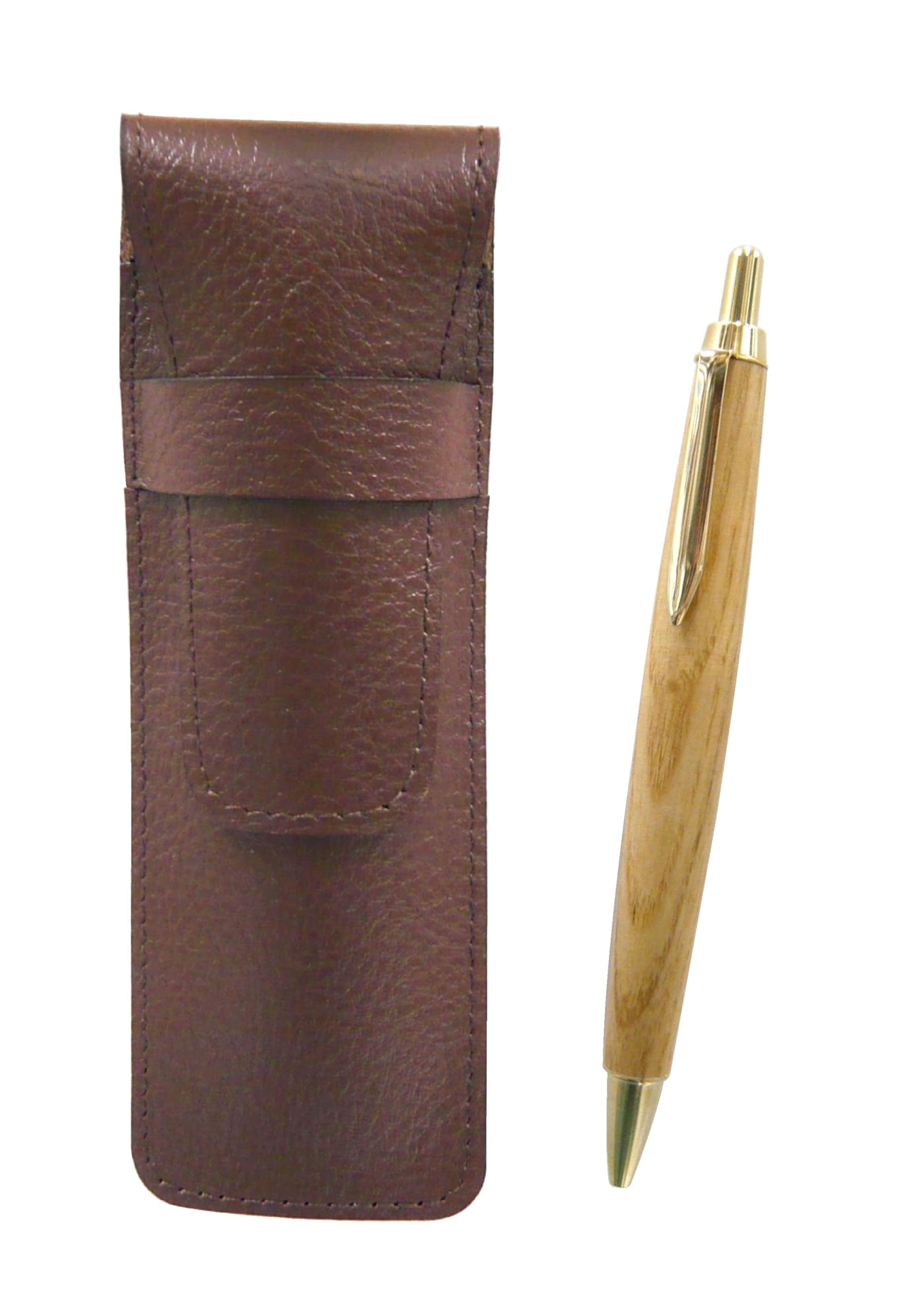 

Grained chocolate color cowhide pencil case Maple wood shaft retro ballpoint pen set SASTYO-HS47S