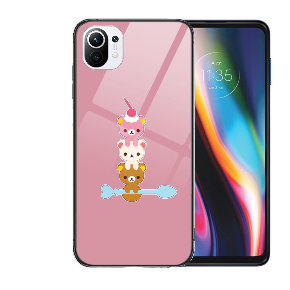 TOPLBPCS Cute Rilakkuma Tempered Glass Phone Shell Case For Xiaomi Redmi 11 Lite Pro Ultra 10T 10 9 8 Cc Se Cover Silicone Cases