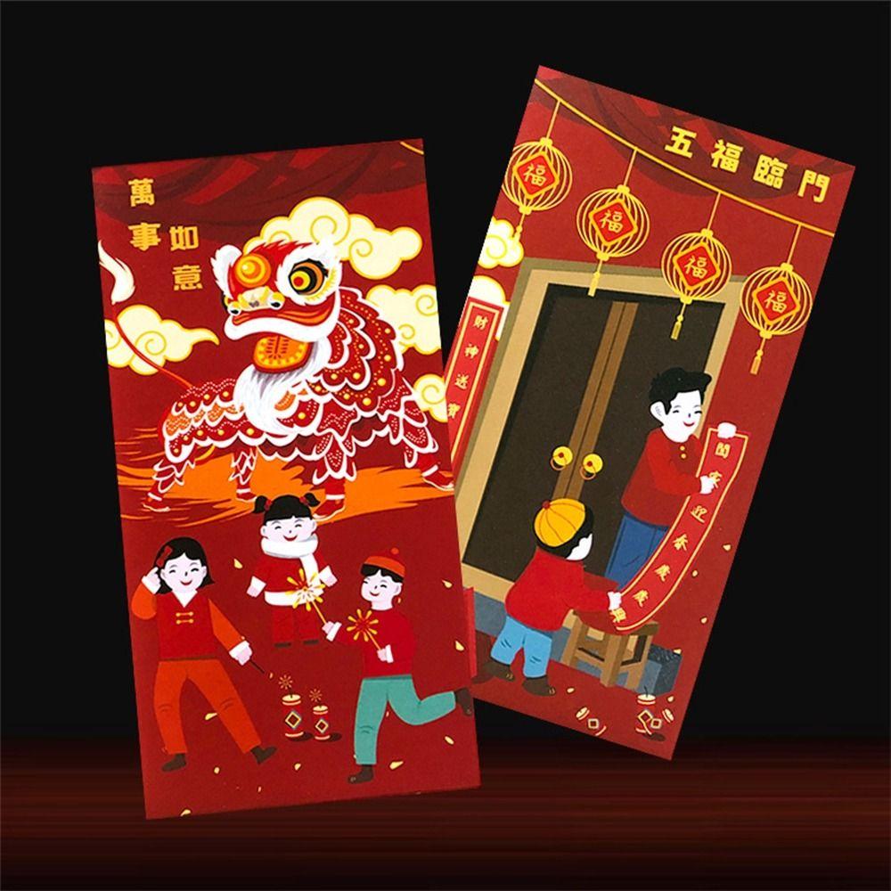 6Pcs Chinese Style Chinese New Year Red Envelopes Paper Money Packet Children