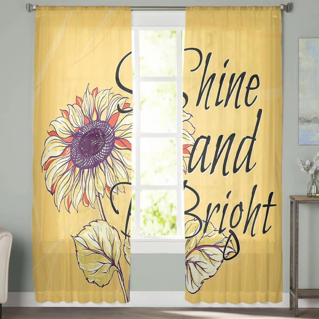 Solros Gul Moderna tryckta Tyll Gardiner för sovrum Balkong Fönster Inredning Kreativt Mode Hem Skin gardin