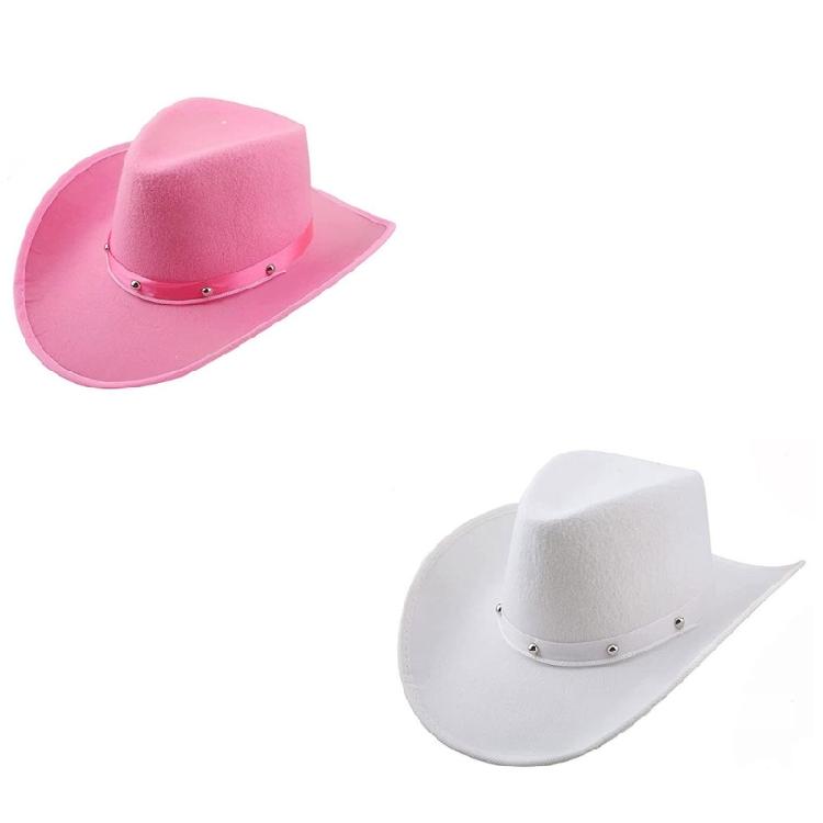 Breathable Cowboy Hats Studs Adjustable Ribbon Band White Pink Color Western Theme Party Outdoor