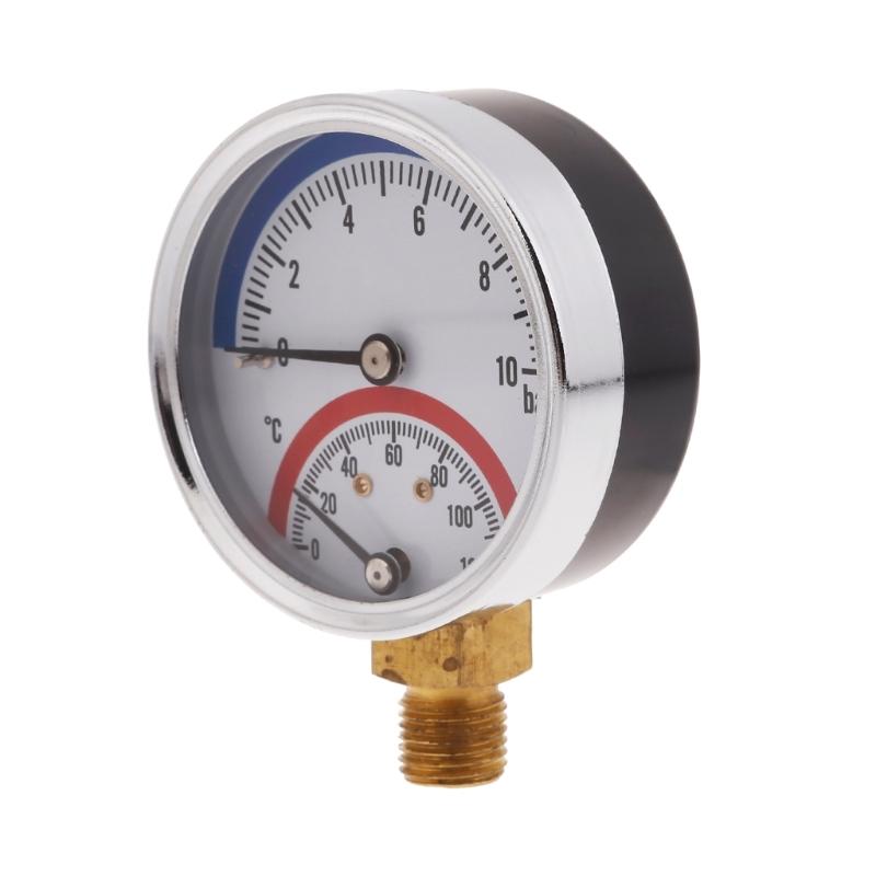 Thermo-manometer Boiler Temperature Pressure Gauge 0-10Bar 0-120℃ Liquid Filled Pressure Gauge for Floor Heating