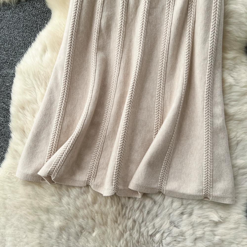 Autumn Winter Women Casual Twist Knitted Elastic High Waist Long Midi Skirt