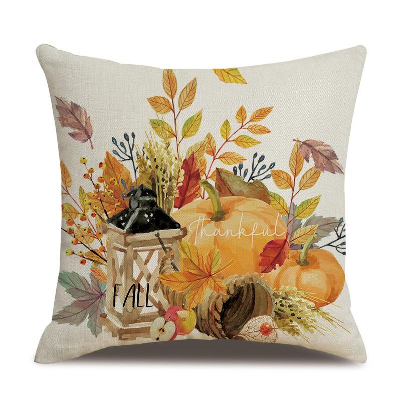 Thanksgiving Linen Pillowcase Autumn Pumpkin Print Pillow Cushion Cover