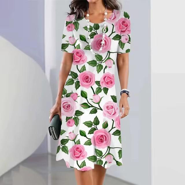 3D Geometric Stripe Print Elegant Women's Short-sleeved Summer Dress