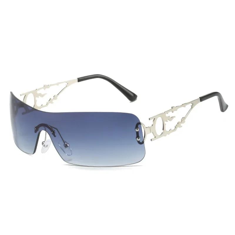 Vintage y2k One Piece Rimless Sunglasses Women For Men Fashion Luxury Brand Designer Trending Hollow Punk Hip Hop Sun Glasses