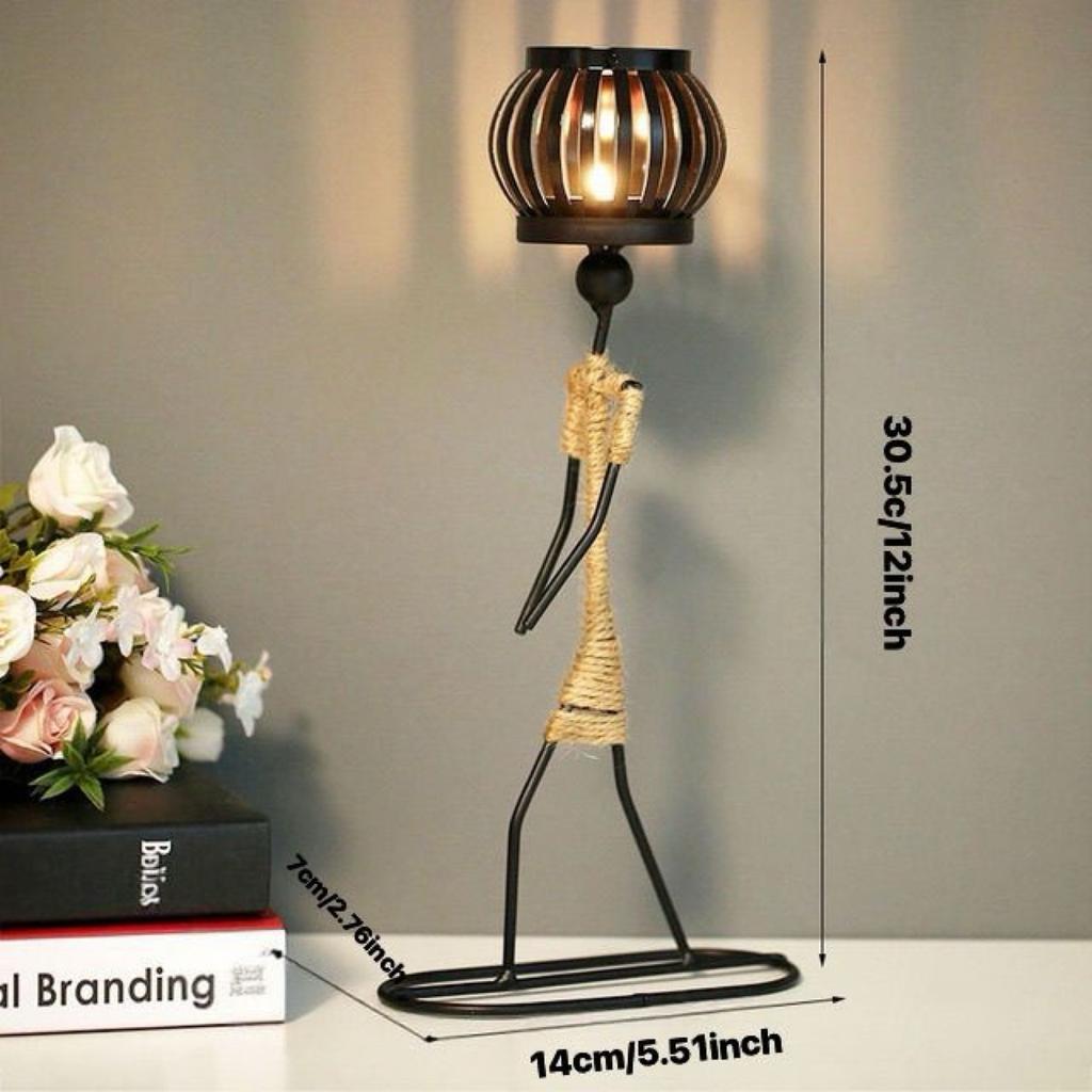 Nordic Metal Candle Holder – Handmade Abstract Character Candlestick for Home or Wedding Decor